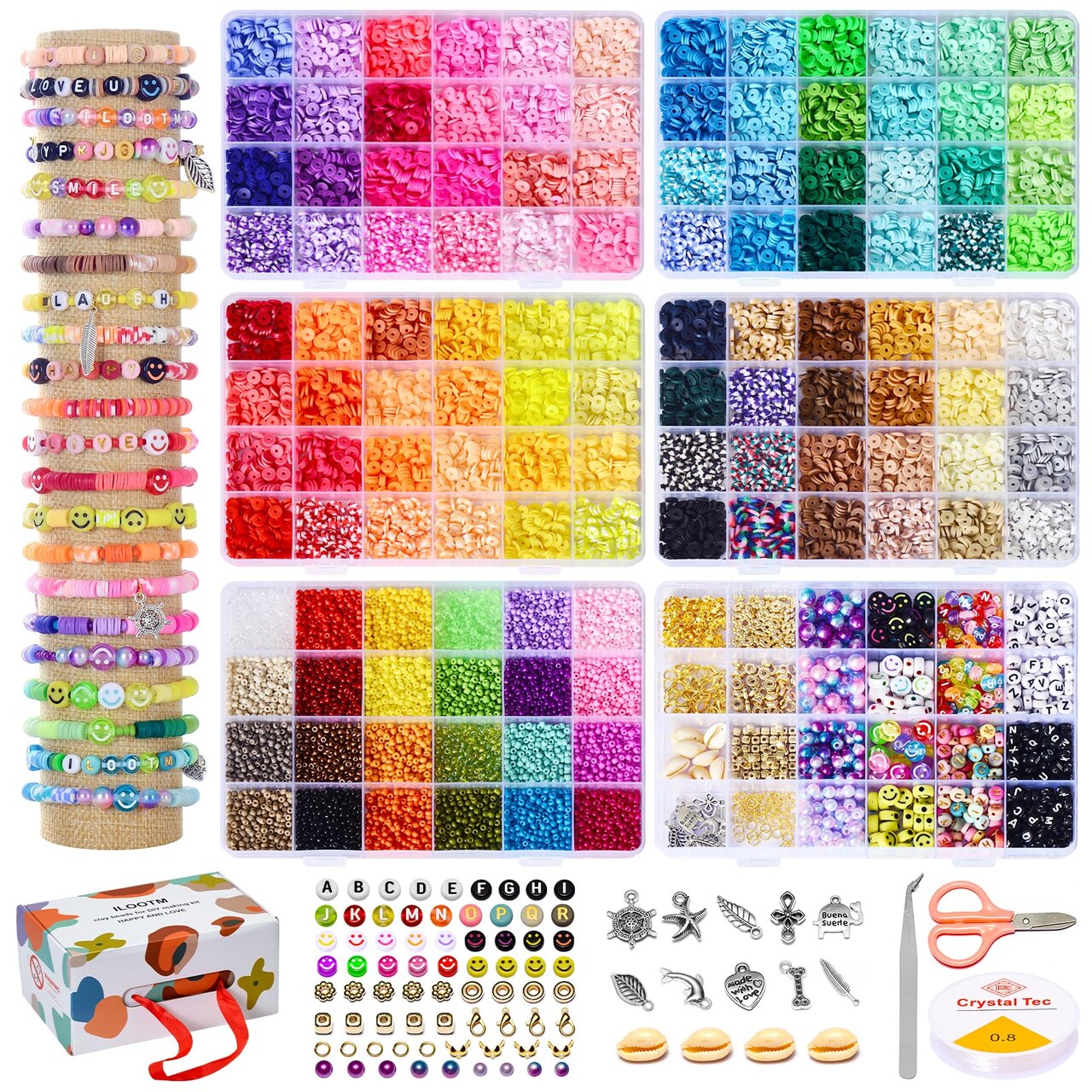 Friendship Bracelet Kit, 16800pcs, 96 Colors Polymer Clay Beads & 24 Colors Glass Seed Beads, 400 Letters Beads,Bracelet Making Kit for DIY Jewelry Making&Friendship Bracelet Making